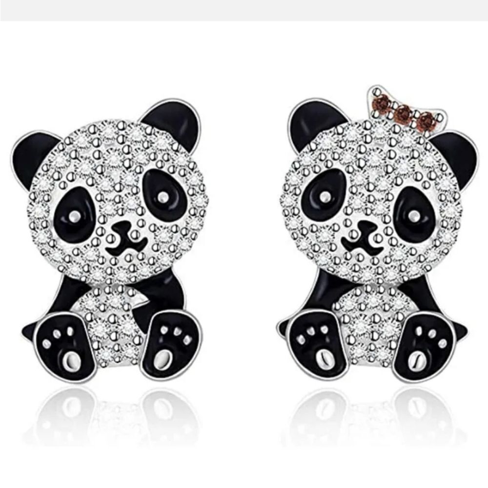 Panda Bear Silver Earrings NEW